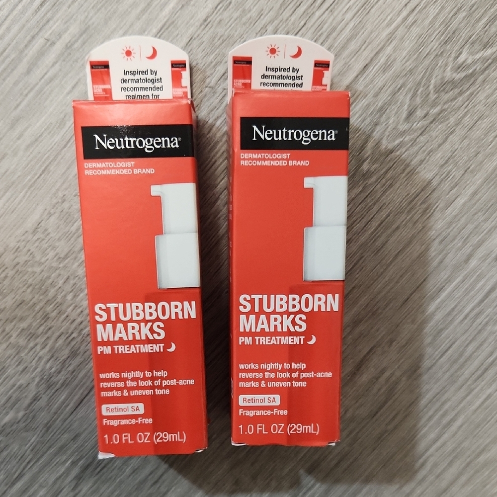 2 New Neutrogena Stubborn Marks PM Treatment Retinol SA 1 Fl Oz Each